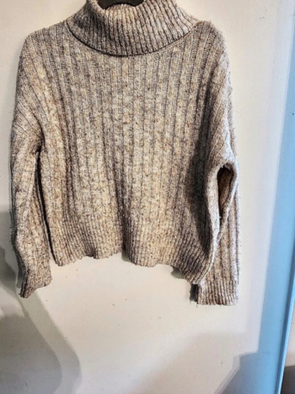 William Rast Oatmeal Tweed Ribbed Turtleneck Sweater Long Sleeve Size Medium